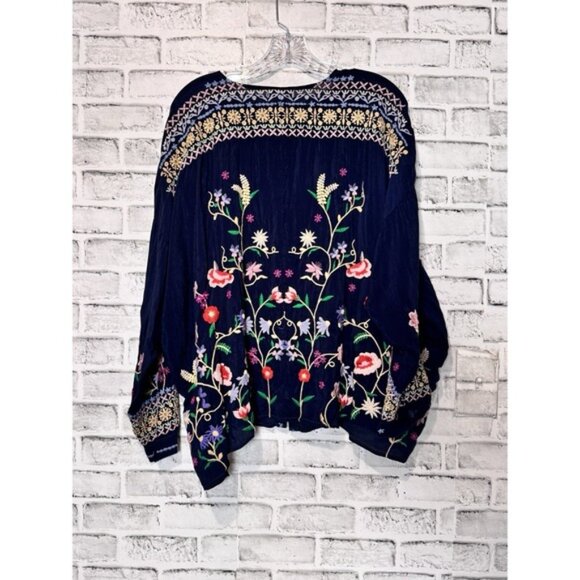 Johnny Was Gisella Button-Down Blouse Embroidered Button Down Blue XL Size - Picture 2 of 8